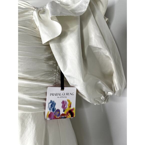 NEW Prabal Gurung Off Shoulder Elbow Sleeve Fit n Flare Dress white 12 - Picture 4 of 7